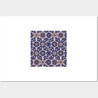 Beige, blue pattern Posters and Art